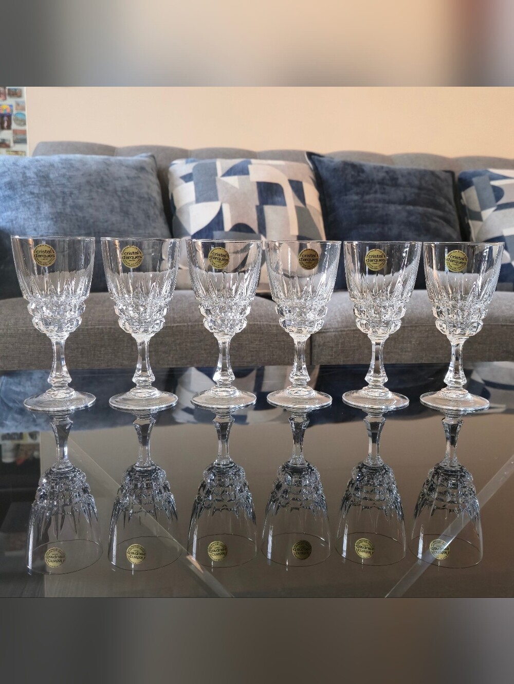 6 Cristal d’Arques Pompadour 24% Lead Crystal Wine Glasses Vintage France